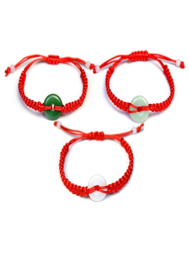 FORUBUS Green Jade Buddha Circle Red String Pendant Necklace - Chinese Traditional Amulet for Luck and Protection-3bracelets - Image 1